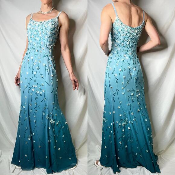 SOLD Alyce Designs vintage prom dress beaded floral sequin maxi gown long formal - Picture 15 of 17
